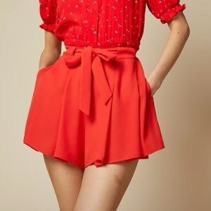 Sunday Best Red Skort with Tie-Waist and Pleated Design